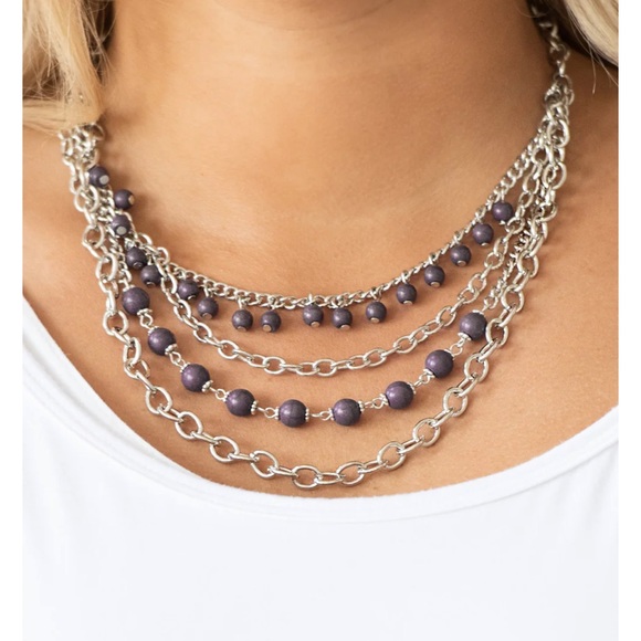 Silver Purple Necklace with Earrings - Picture 2 of 3